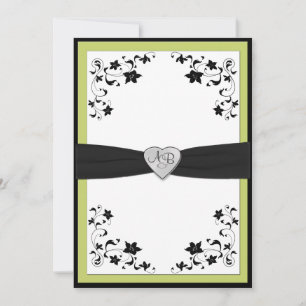 Pear Green en Black Monogrammed Invitation Kaart
