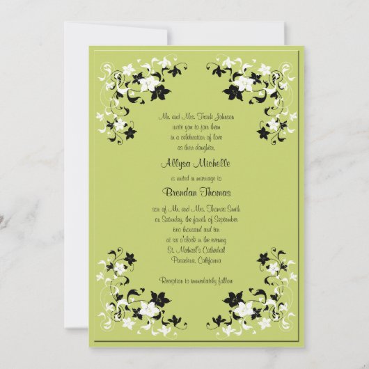 Pear Green en Black Monogrammed Invitation Kaart (Achterkant)