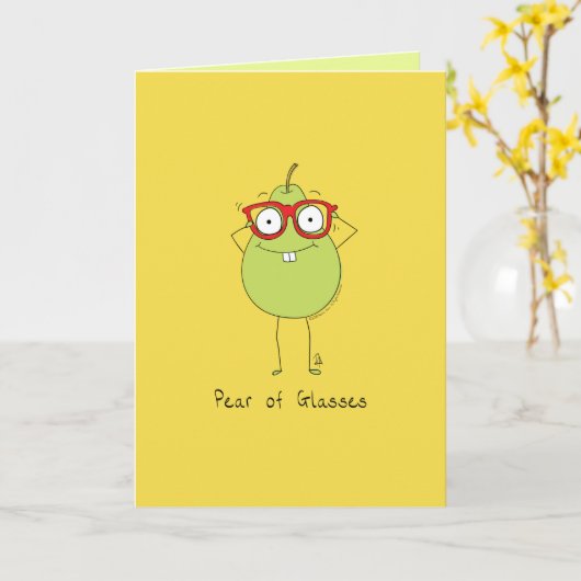 Pear of Glasses Funny & Schattige Pear Pun Kaart (Gele Bloem)