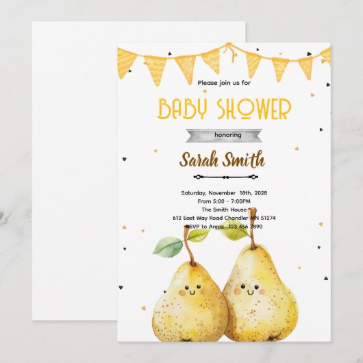 Pear theme party invitation (Devant / Derrière)