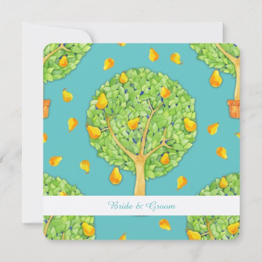 Pear Tree blauwgroen Square Verloving Uitnodiging (Achterkant)