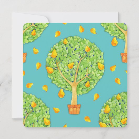 Pear Tree blauwgroen Vierkant Bruids Douche Uitnod Kaart (Achterkant)