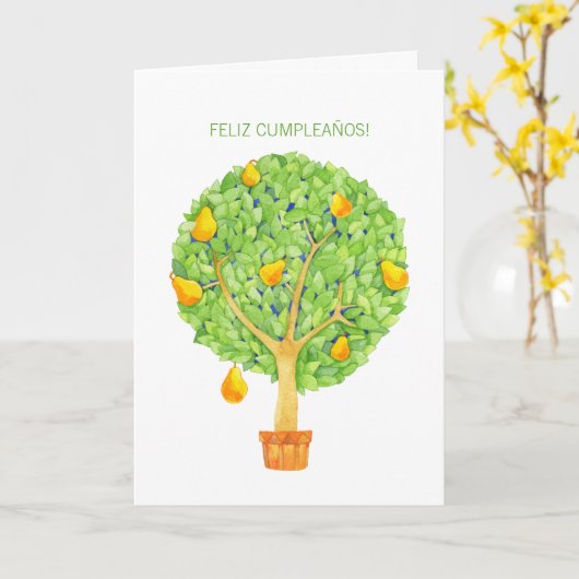 Pear Tree Feliz Cumpleaños Carte espagnole d'anniv (Fleur jaune)
