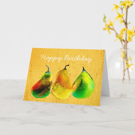 Pear-waterverf, groene fruitkaart kaart (Gele Bloem)