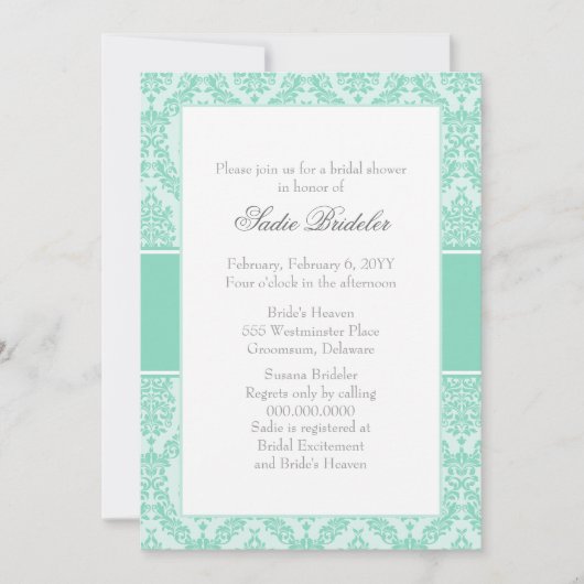 Pearl Aqua Damask Bridal Shower Kaart (Voorkant)