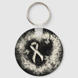 Pearl Awareness Ribbon Grunge Heart Sleutelhanger