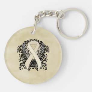 Pearl Awareness Ribbon with Wings Sleutelhanger