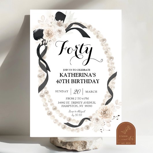 Pearl Black Bow Boho Invitation de fête d'annivers