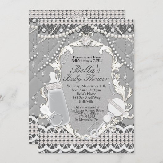 Pearl Bling Baby Shower Invitations (Devant / Derrière)