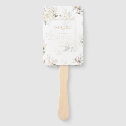 Pearl Blush Bloemen Huwelijk Welkom Ebony ID989 Handwaaier (Voorkant)