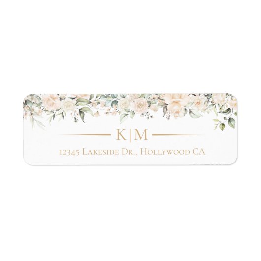 Pearl Blush Floral Wedding Border Initialen ID989 Etiket (Voorkant)