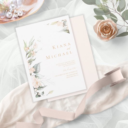 Pearl Blush Floral Wedding V1 ID989 Kaart