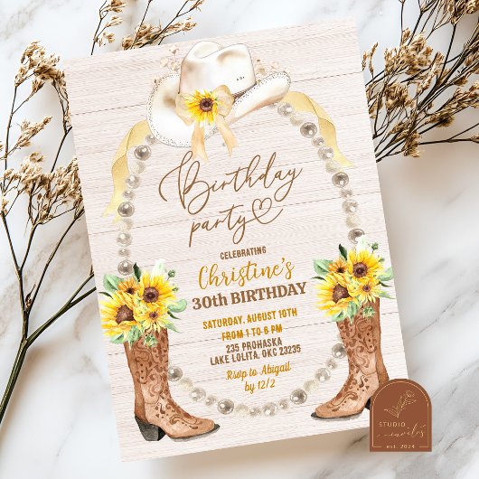 Pearl Bottes de tournesol Anniversaire Invitation