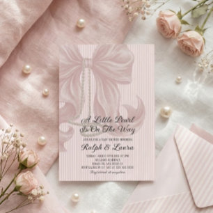 Pearl Bow Meisje Baby Shower Kaart