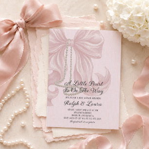 Pearl Bow Meisje Baby Shower Kaart