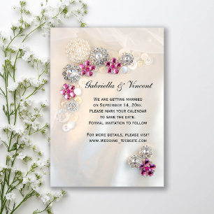 Pearl Buttonnen met roze diamanten bruiloft Kaart