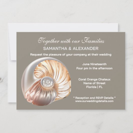 Pearl Conch Shell Beach Wedding Kaart (Voorkant)