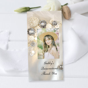 Pearl Diamond Buttonnen Quineañera Hartelijk dank Bedankkaart