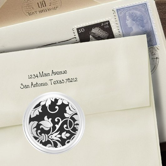 Pearl en Black Damask Envelope Seal Ronde Sticker