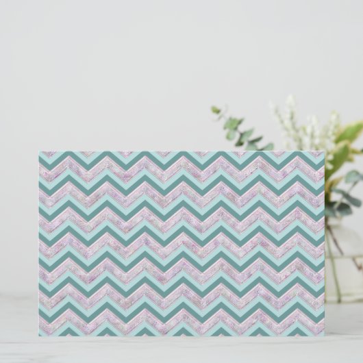 Pearl Floral Blauwgroen ZigZag Pattern Briefpapier (Staand voorkant)