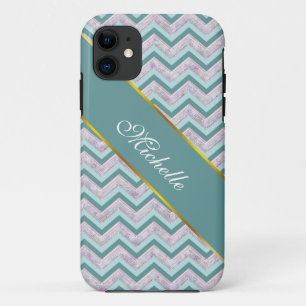 Pearl Floral Blauwgroen ZigZag Pattern iPhone 11 Hoesje