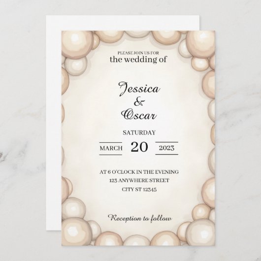 Pearl Frame Wedding Invitation Kaart (Voorkant / Achterkant)
