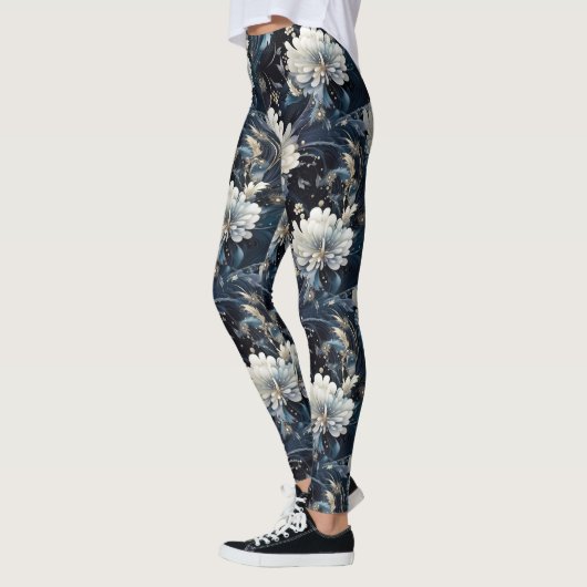 Pearl Galaxy Floral Navy Blauw Patroon Leggings (Links)
