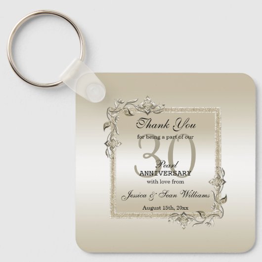 Pearl Gem en Glitter 30th Wedding Jubileum Sleutelhanger (Voorkant)