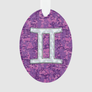 Pearl Gemini Zodiac Symbol op Digital Camouflage Ornament