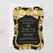 Pearl Gold Bow Black Damask Invitation d'anniversa (Devant)