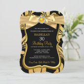 Pearl Gold Bow Black Damask Invitation d'anniversa (Debout devant)