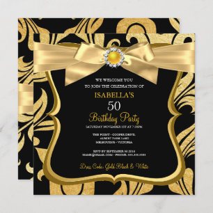 Pearl Gold Bow Jaune Noir Damas Invitation d'anniv