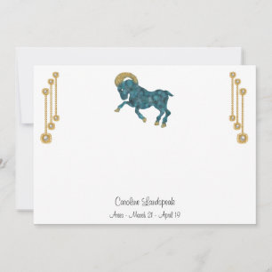 Pearl & Gold Jewels met Aries Zodiac Sign Notitiekaartje