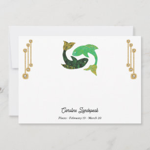 Pearl & Gold Jewels met pisces Zodiac Sign Notitiekaartje
