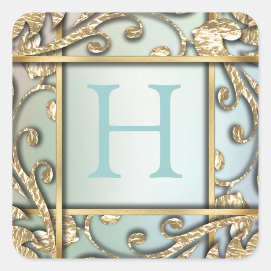 Pearl Gold Lattice Monogram Envelope Seal Vierkante Sticker (Voorkant)