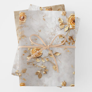 Pearl Gold Rozen Bruiloft Inpakpapier Vel