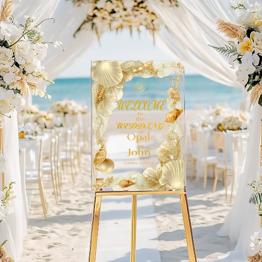 Pearl & Gold Seashell Welcome Wedding Acrylic Sign