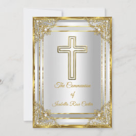 Pearl Gold White Cross-Heilige Communie Kaart
