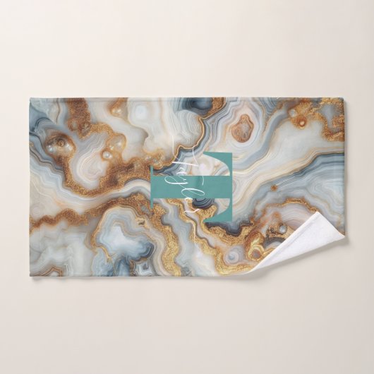 Pearl Golden Girly Botswana Agate Custom Monogramm (Serviette à main)