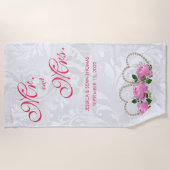 Pearl Hearts en Rozen Damask Wedding Strandlaken (Voorkant)