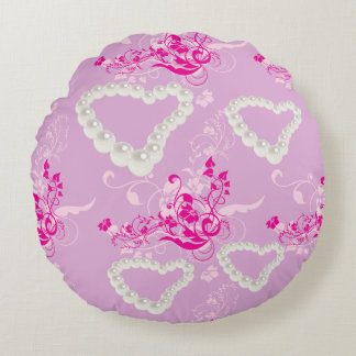 Pearl Hearts Pink Floral Swirl Mauve Sierkussen Rond Kussen