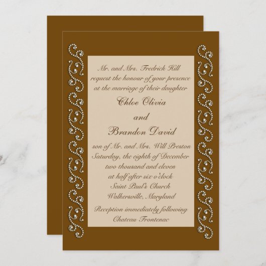 Pearl Icing sur Mocha Faire-part de mariage (Devant / Derrière)