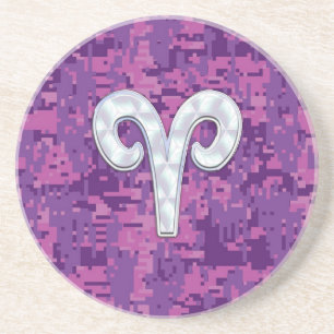 Pearl like Aries Symbol on Pink Digital Camo Zandsteen Onderzetter