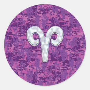 Pearl like Aries Zodiac Sign on Digital Camo Ronde Sticker