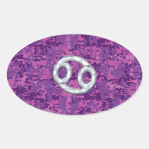 Pearl like Cancer Zodiac Sign on Digital Camo Ovale Sticker