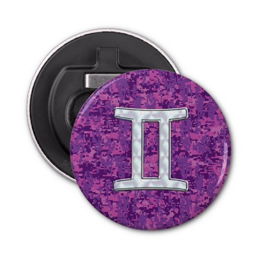 Pearl like Gemini Zodiac Sign on Digital Camo Button Flesopener (Voorkant)