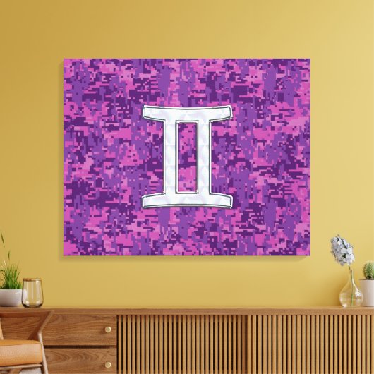 Pearl like Gemini Zodiac Sign on Digital Camo Canvas Afdruk (Insitu (Woonkamer))