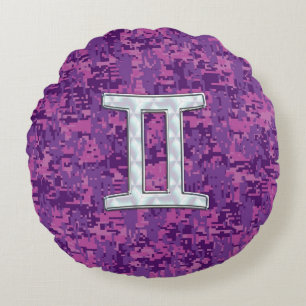 Pearl like Gemini Zodiac Sign on Digital Camo Rond Kussen
