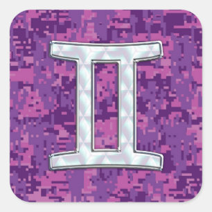 Pearl like Gemini Zodiac Symbol Digital Camouflage Vierkante Sticker