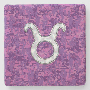 Pearl like Taurus Zodiac Sign Fuchsia Digital Camo Stenen Onderzetter
